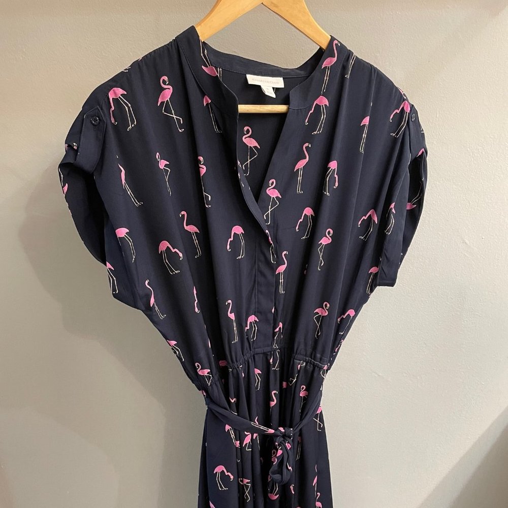 Charter Club Fit & Flare Flamingo Dress w/Tie Belt